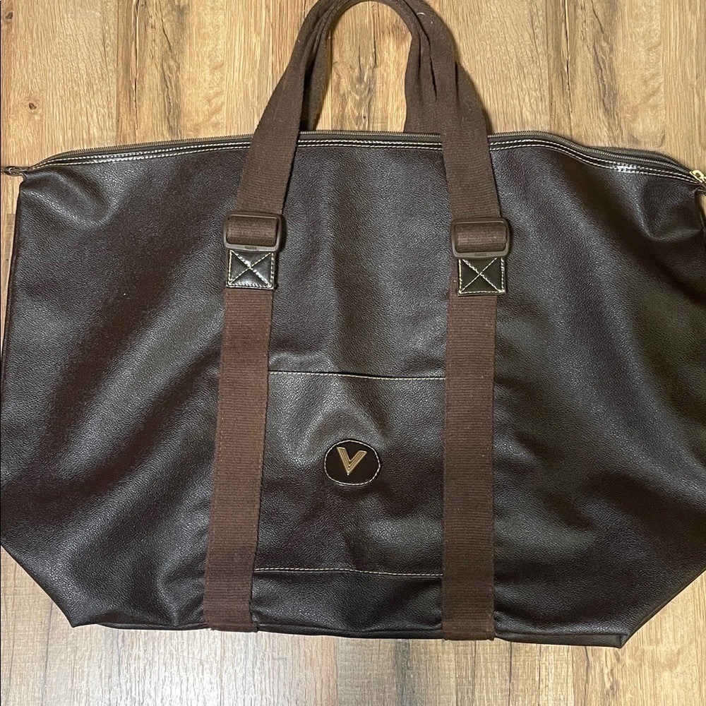 🟡 Mario Valentino Oversized Travel Tote Carryall Brown Logo Bag
